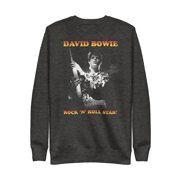 David Bowie Rock N Roll Star! Black & White Design Crewneck Sweatshirt - Image 2