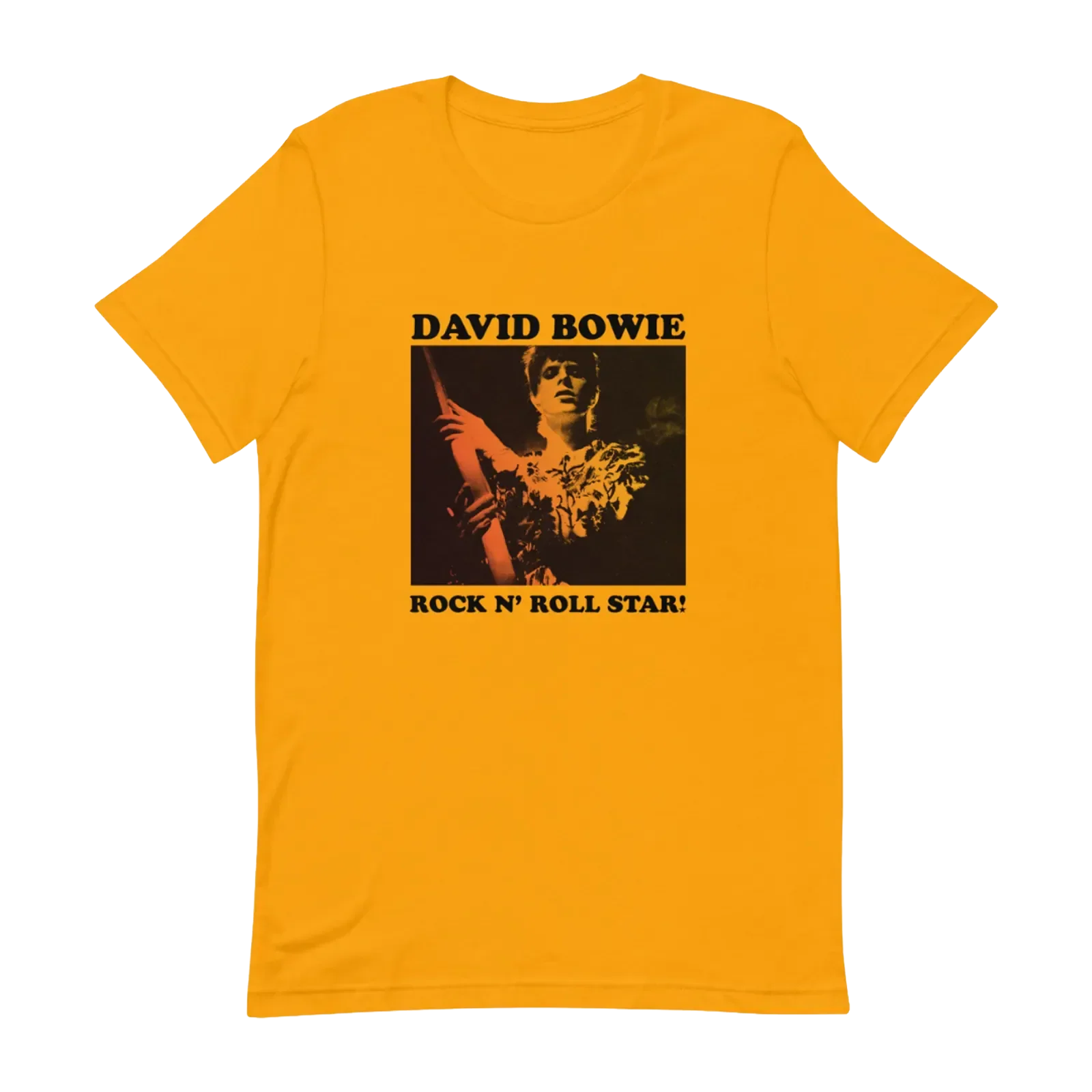 David Bowie Rock N Roll Star! Gold Design T-Shirt - Image 4